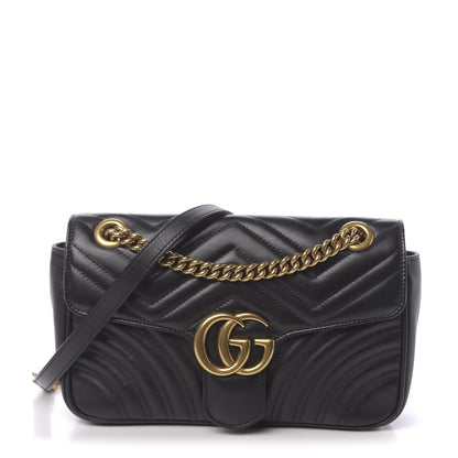Gucci Calfskin Matelasse Small GG Marmont Shoulder Bag Black 1 of 10