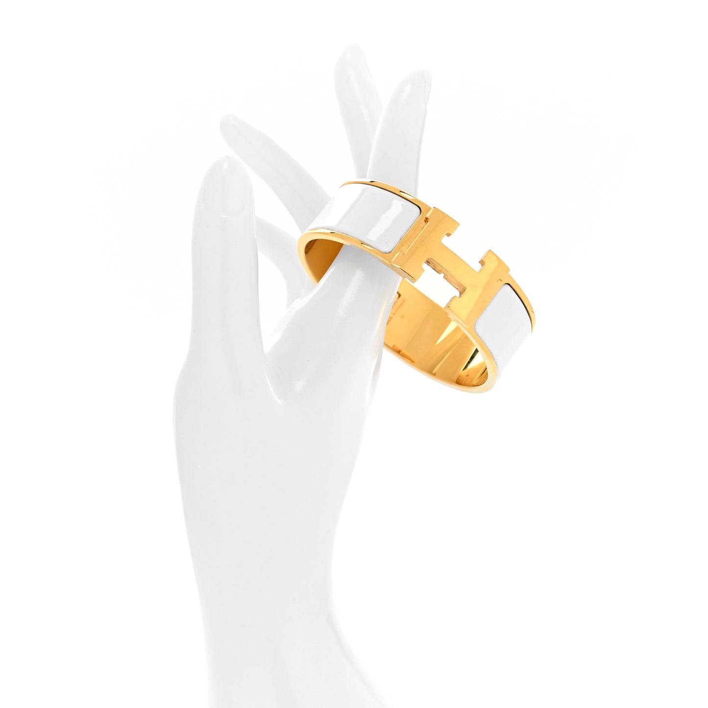 Enamel Wide Clic Clac H Bracelet GM White