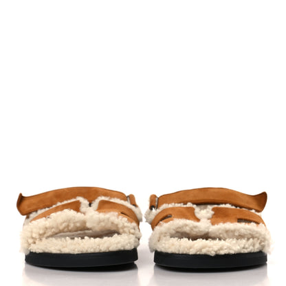 Hermes Suede Goatskin Woolskin Womens Chypre Sandals 37.5 Golden Beige 2 of 8