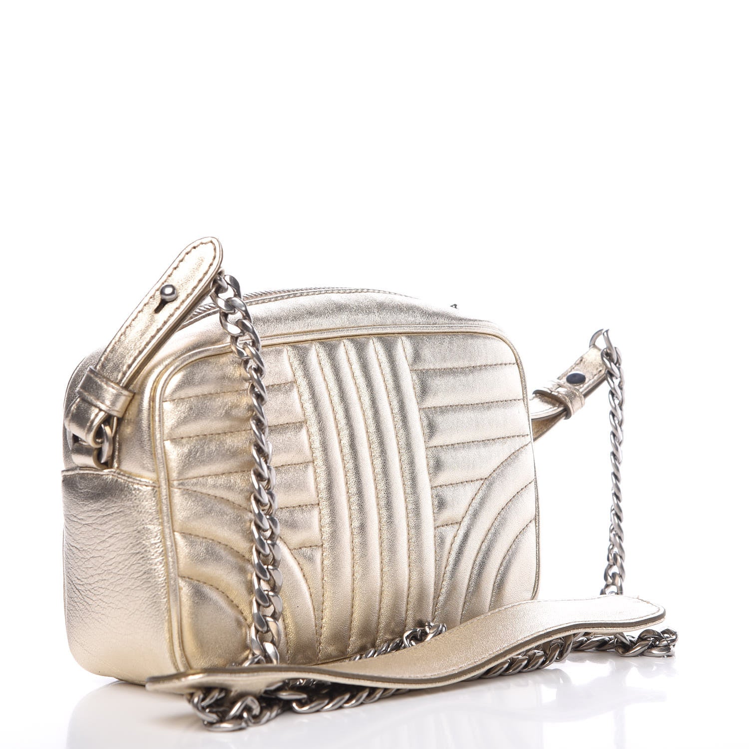 Prada Metallic Nappa Impunture Diagramme Crossbody Pirite 3 of 8