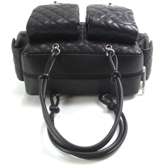 Calfskin Quilted Large Cambon Multipocket Reporter Black