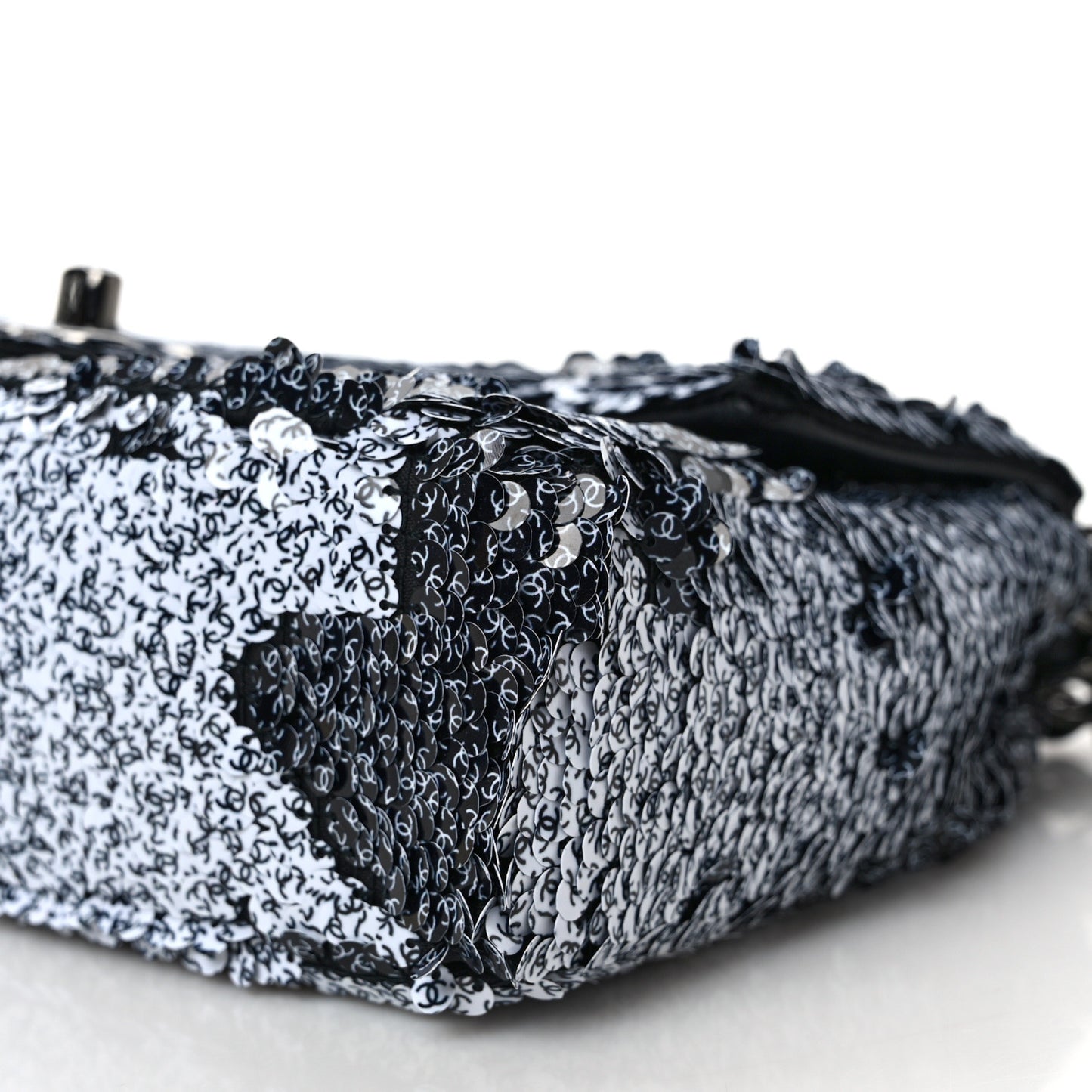 Sequin CC Logo Small Single Flap White Black