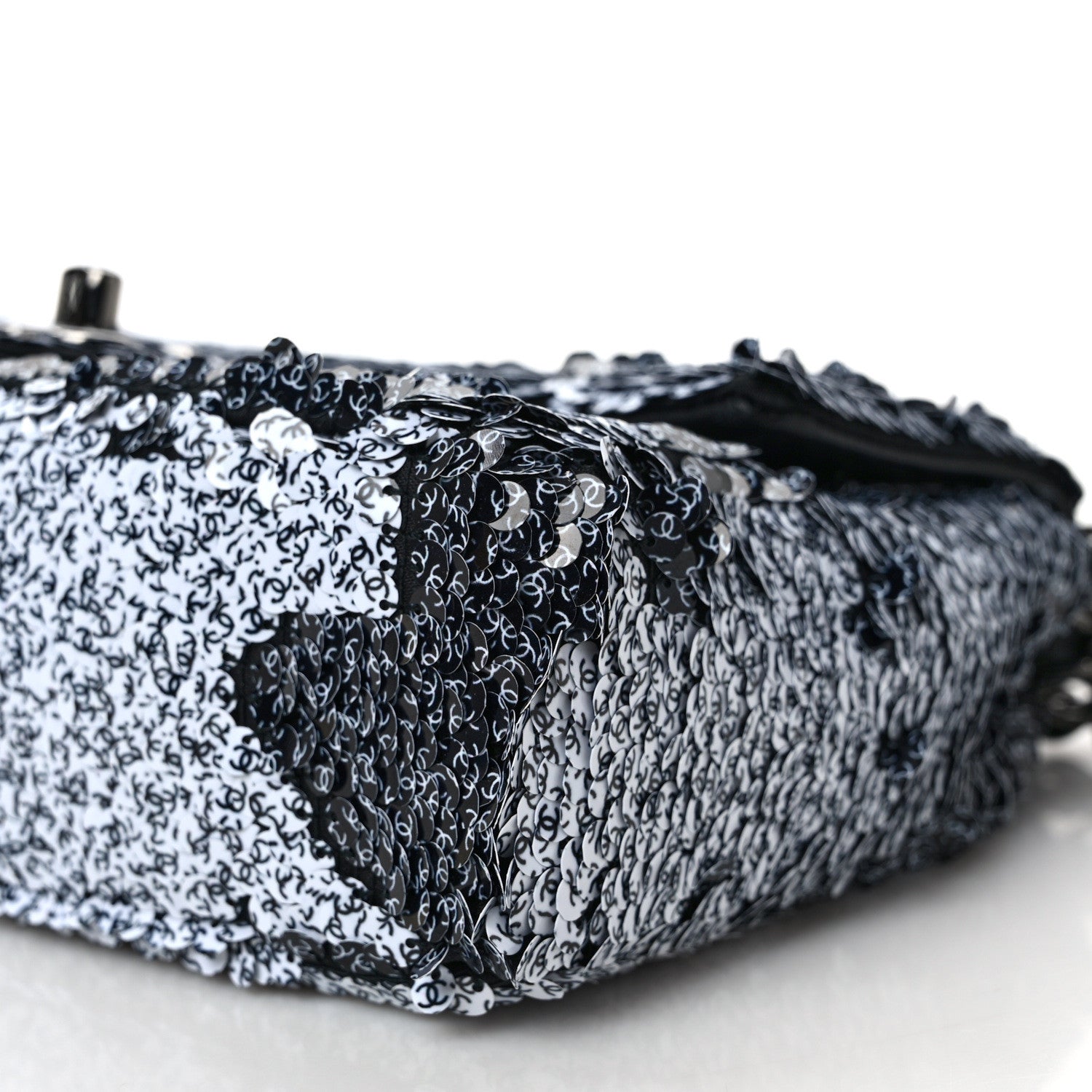 Chanel Sequin CC Logo Small Single Flap White Black 8 of 8