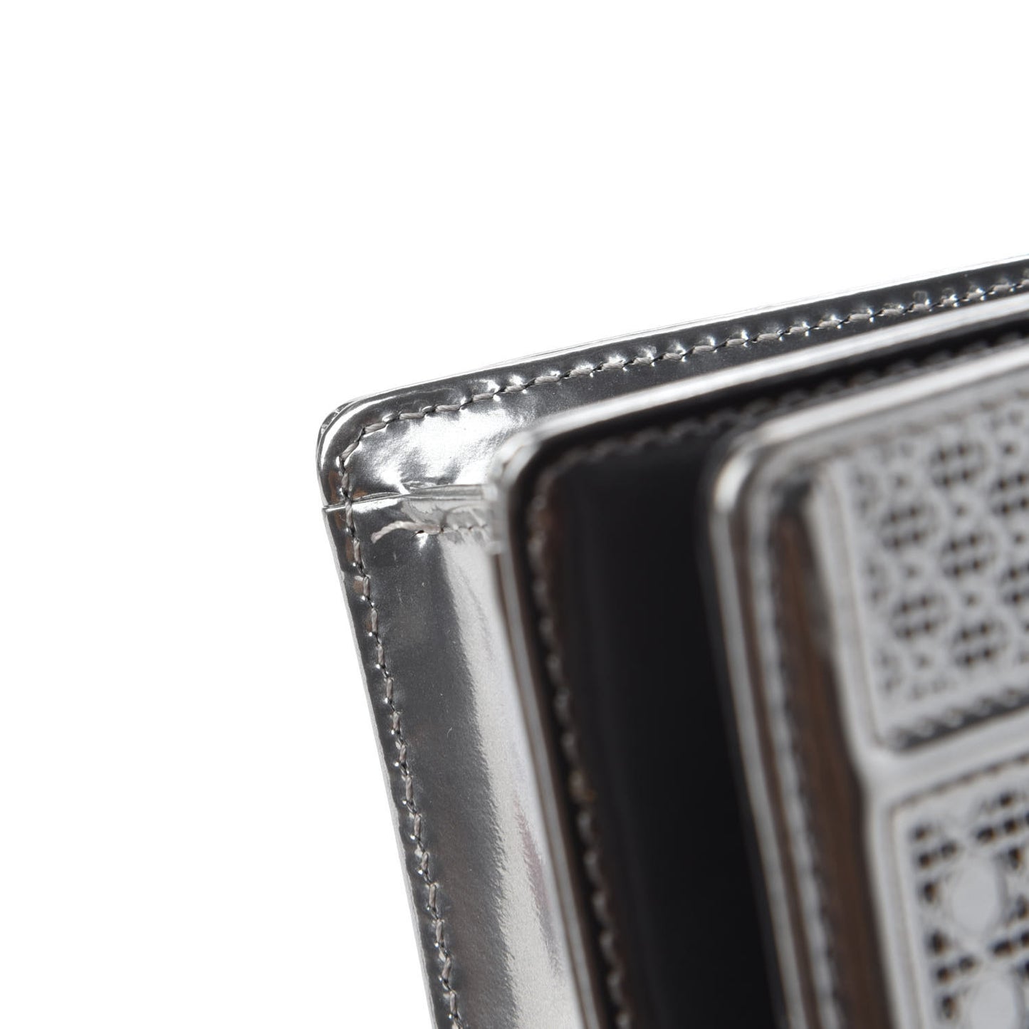 Metallic Patent Micro-Cannage Baby Diorama Flap Bag Silver
