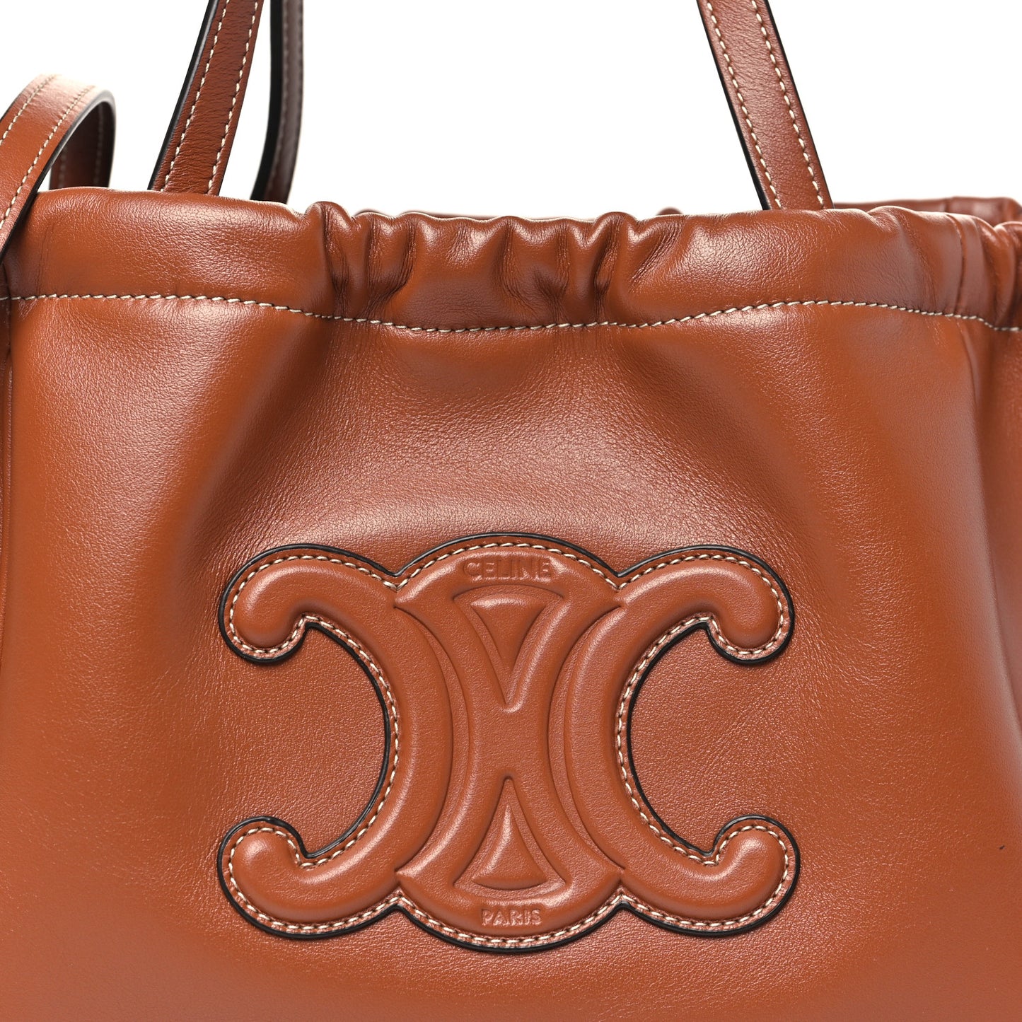 Smooth Calfskin Cuir Small Triomphe Cabas Drawstring Tan