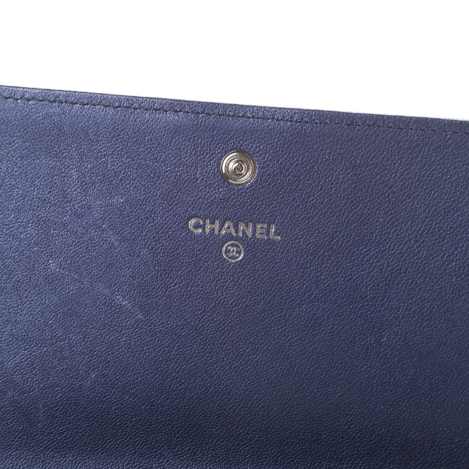 Chanel Metallic Sheepskin Chevron Quilted Mademoiselle Vintage Flap Wallet Navy 6 of 12