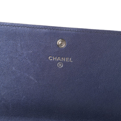 Chanel Metallic Sheepskin Chevron Quilted Mademoiselle Vintage Flap Wallet Navy 6 of 12