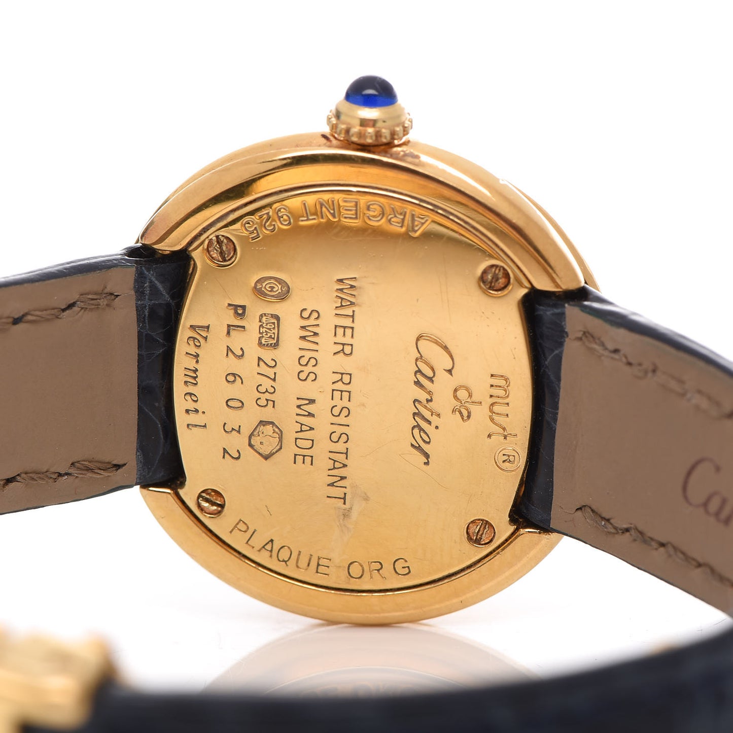 Sterling Silver Vermeil Alligator 26mm Must De Cartier Quartz Watch Blue