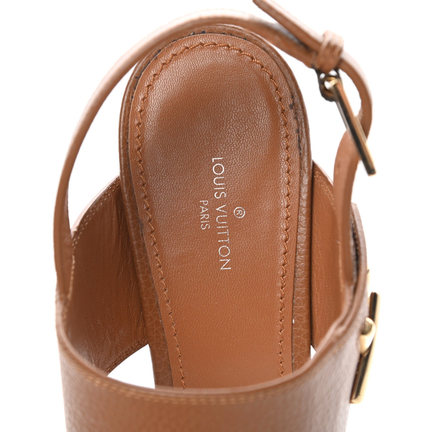 Grained Calfskin Horizon Platform Sandals 40 Cognac