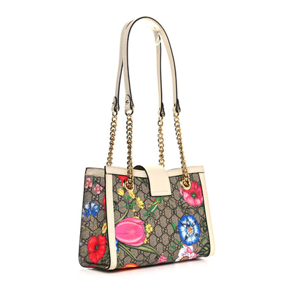 Gucci GG Supreme Monogram Flora Textured Calfskin Small Padlock Tote Beige Ebony Multicolor Mystic White 3 of 10