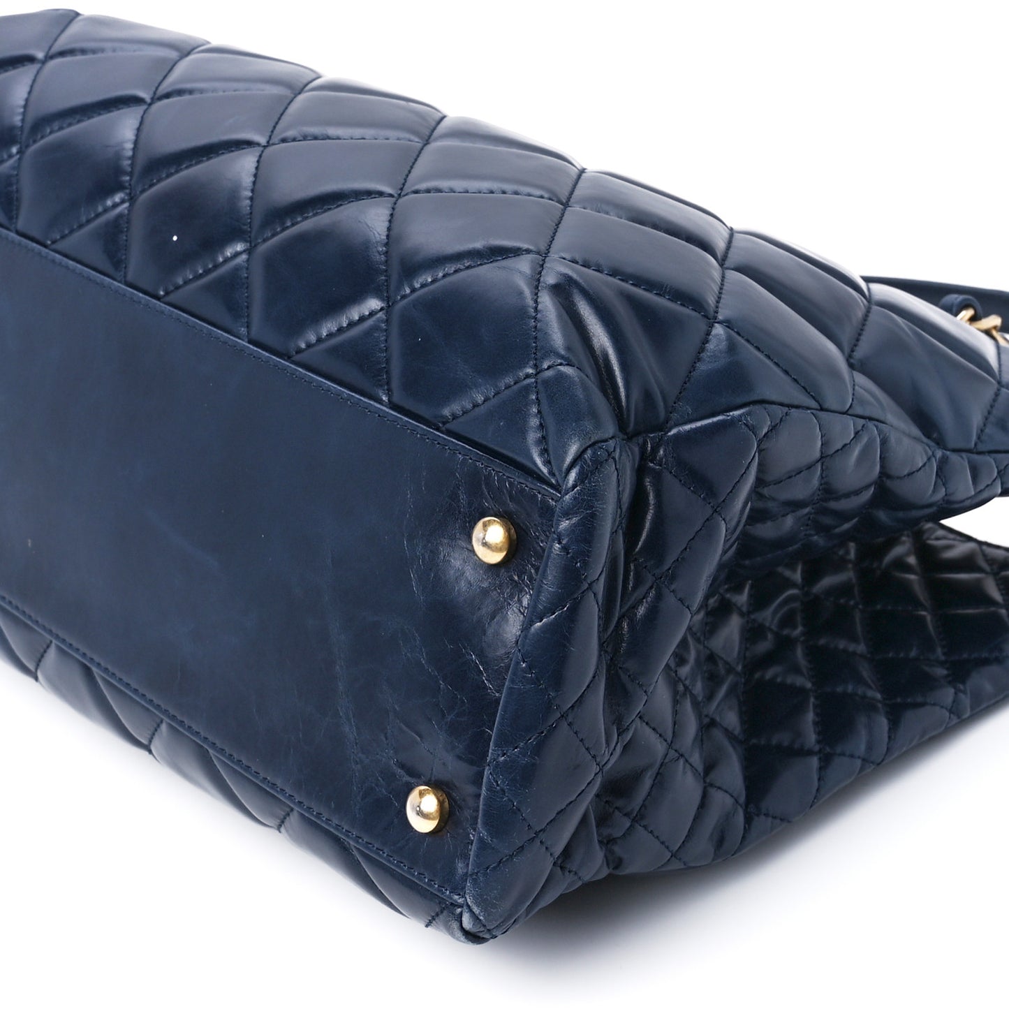 Glazed Calfskin Quilted Daily Walk Tote Navy