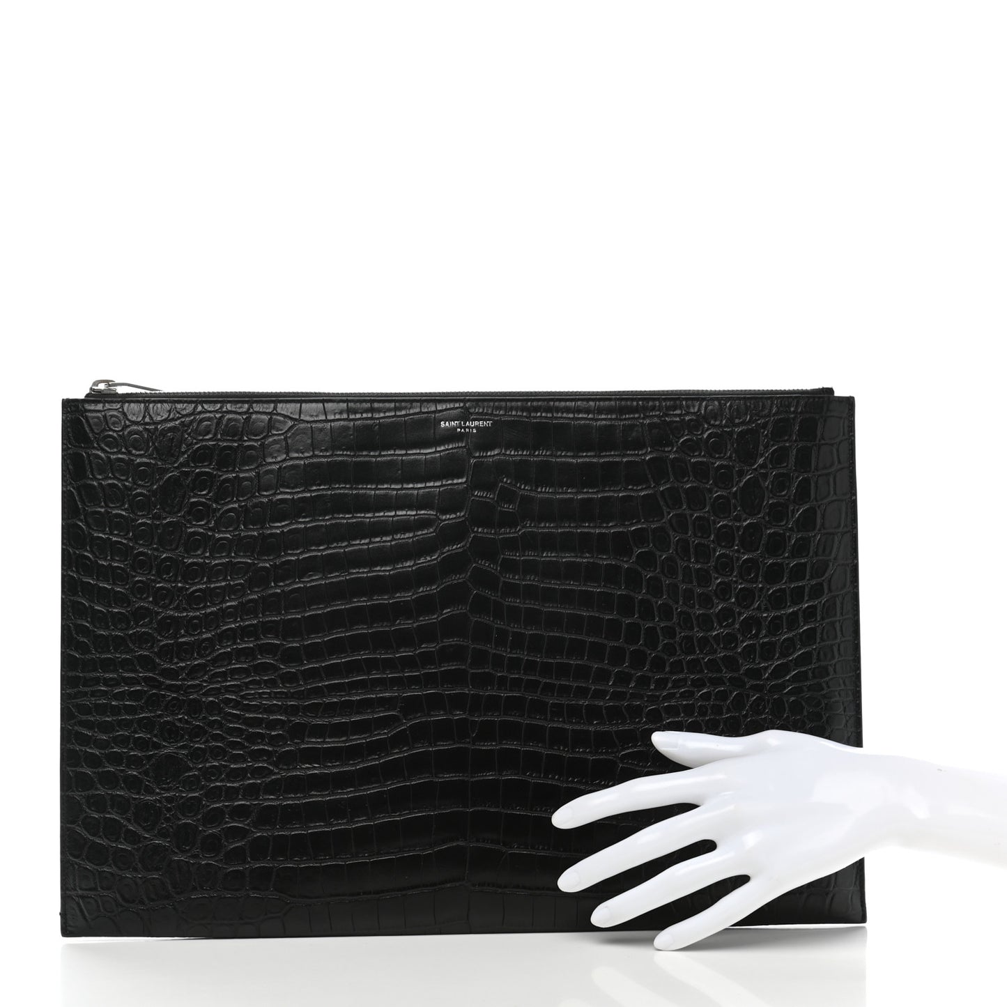 Calfskin Crocodile Embossed Document Holder Black