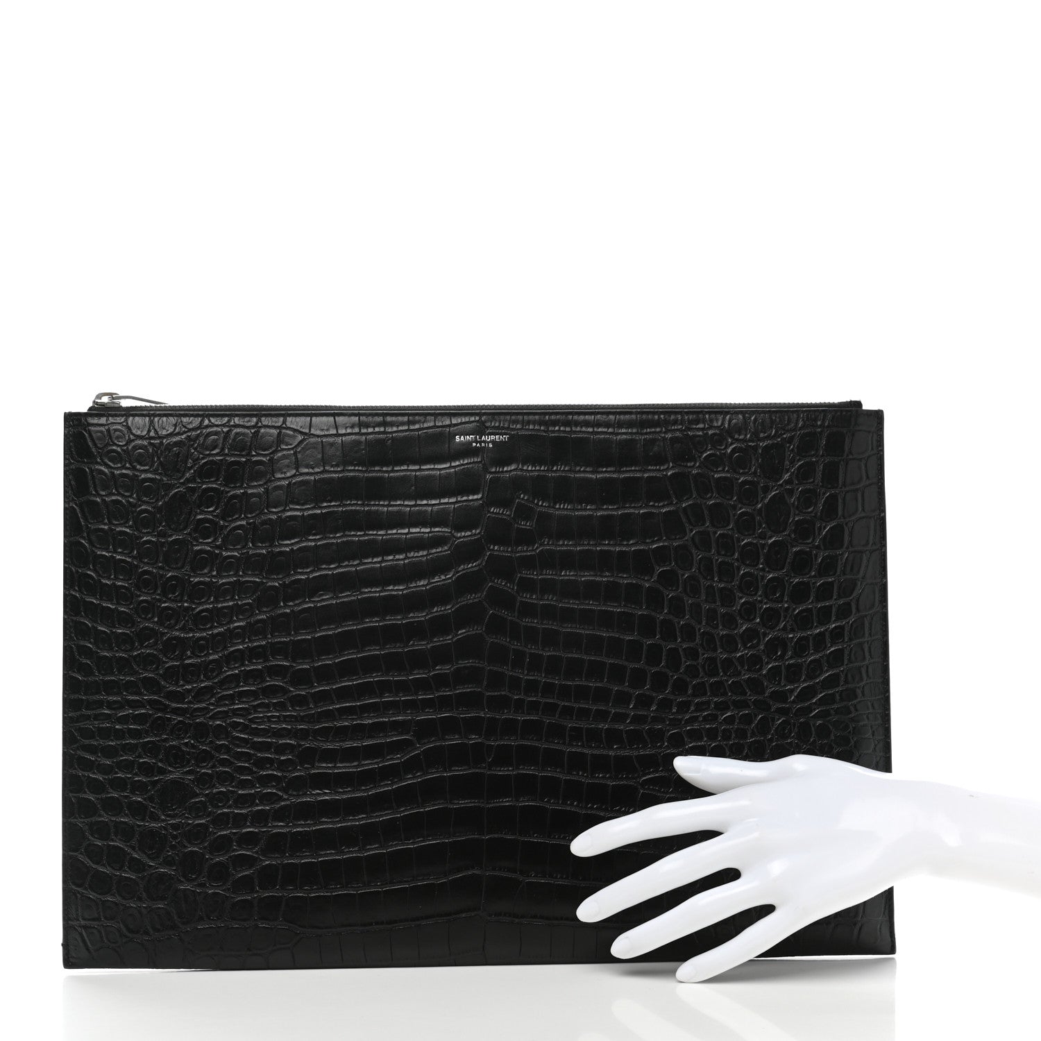 Saint Laurent Calfskin Crocodile Embossed Document Holder Black 2 of 8