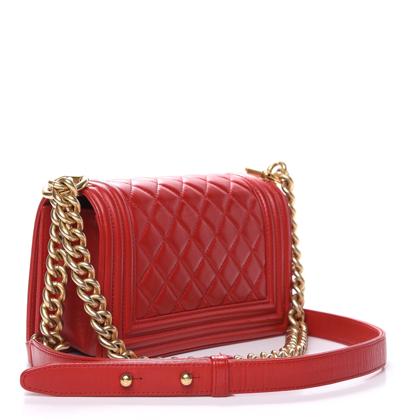 Lambskin Quilted Small Boy Flap Red