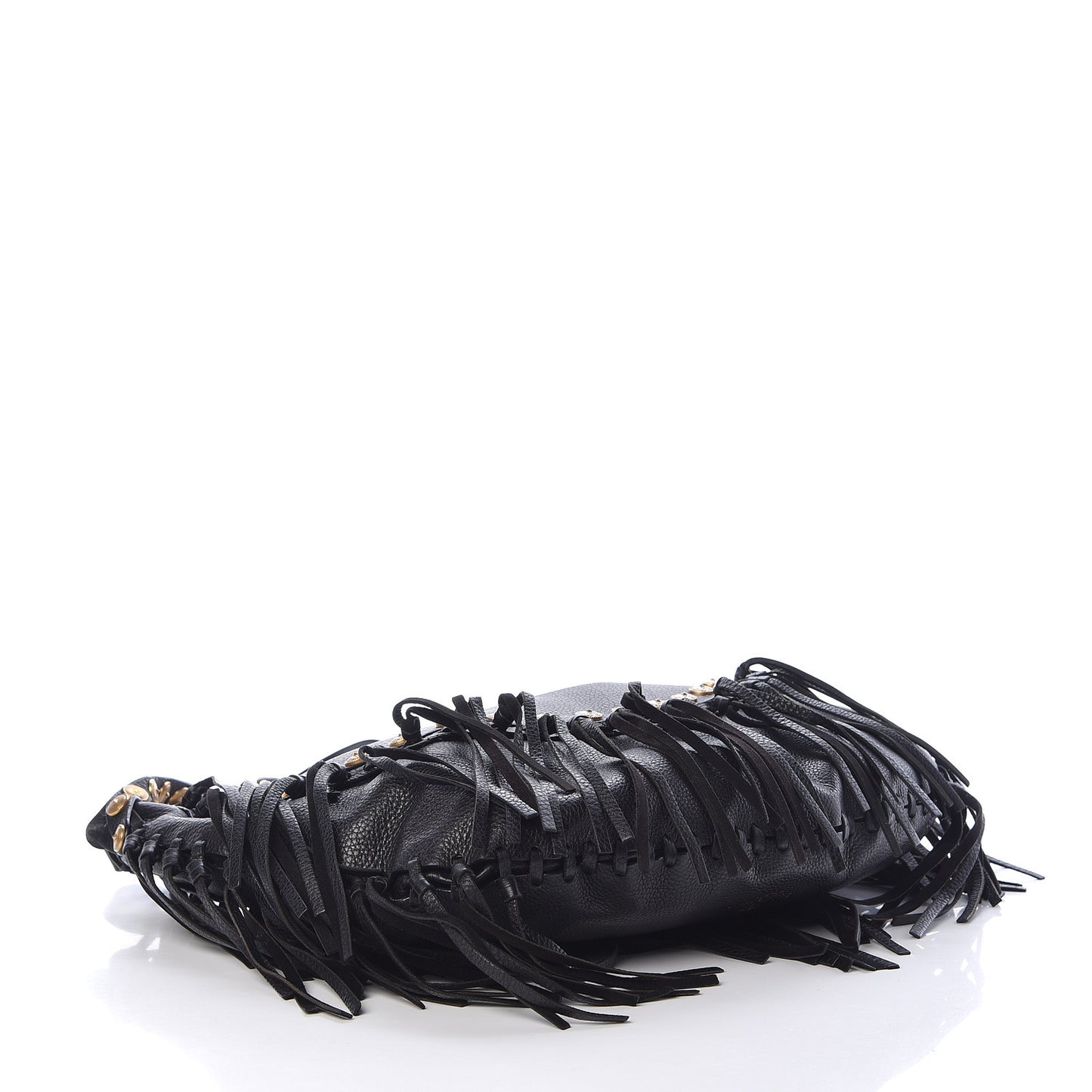 Grained Calfskin C-Rockee Fringe Hobo Black
