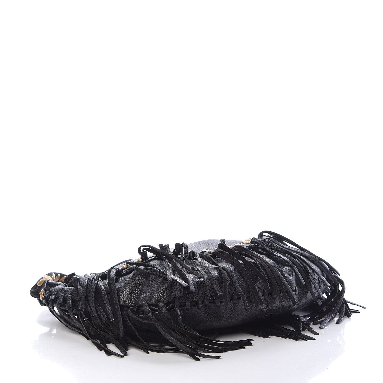 Valentino Garavani Grained Calfskin C-Rockee Fringe Hobo Black 4 of 19