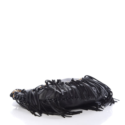 Valentino Garavani Grained Calfskin C-Rockee Fringe Hobo Black 4 of 19