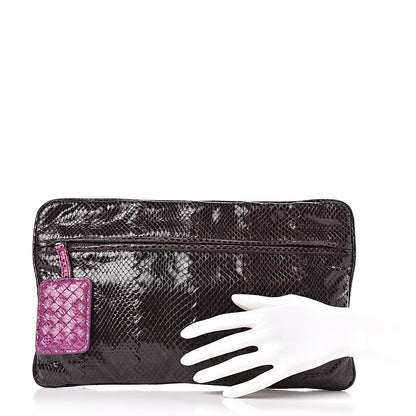 Bottega Veneta Ayers Snakeskin Flat Clutch Plum 2 of 7