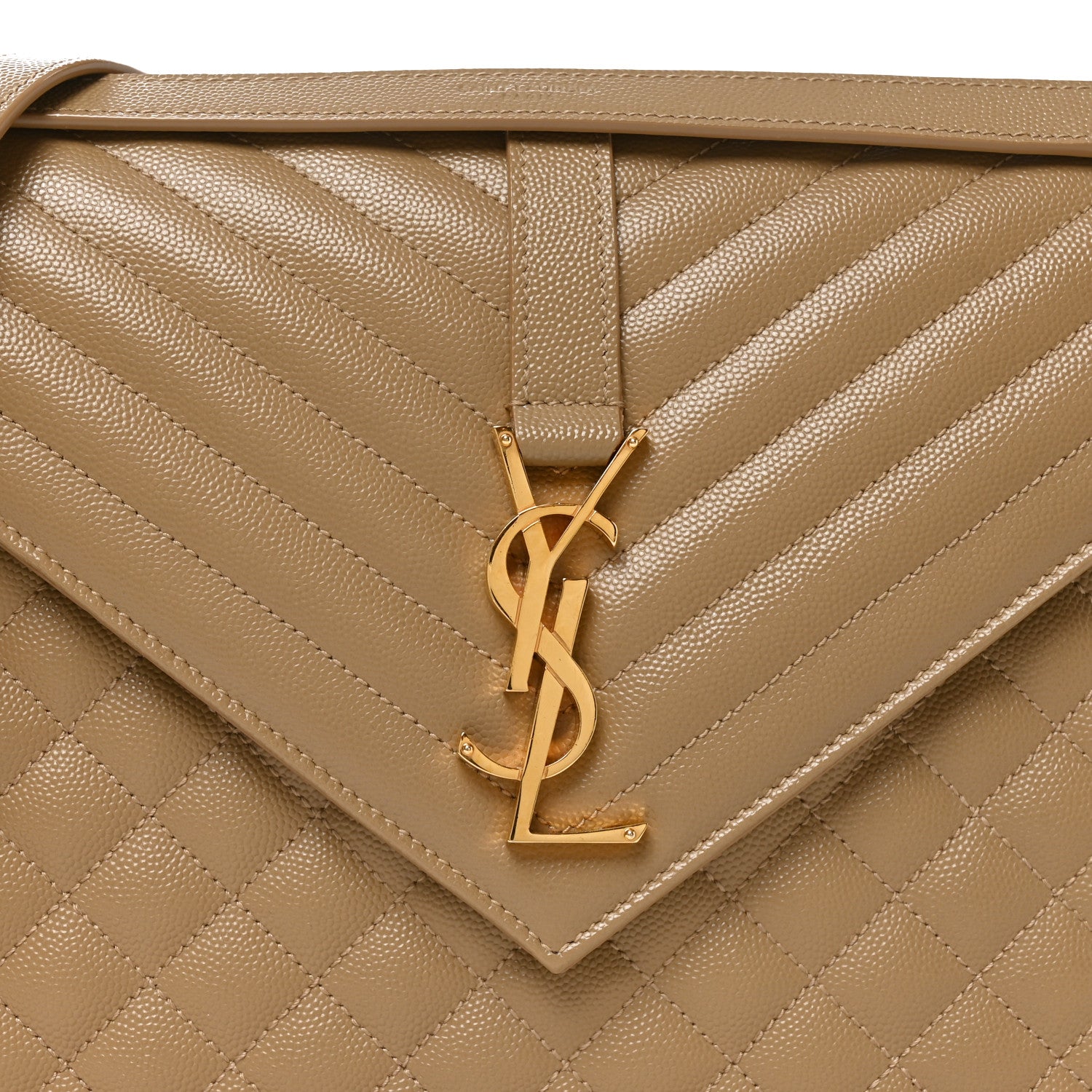 Saint Laurent Grain De Poudre Mixed Matelasse Large Triquilt Monogram Satchel Dark Latte 8 of 10