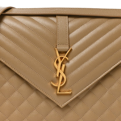 Saint Laurent Grain De Poudre Mixed Matelasse Large Triquilt Monogram Satchel Dark Latte 8 of 10