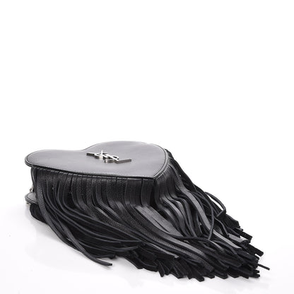 Saint Laurent Calfskin Fringe Small Monogram Love Shoulder Bag Black 4 of 7
