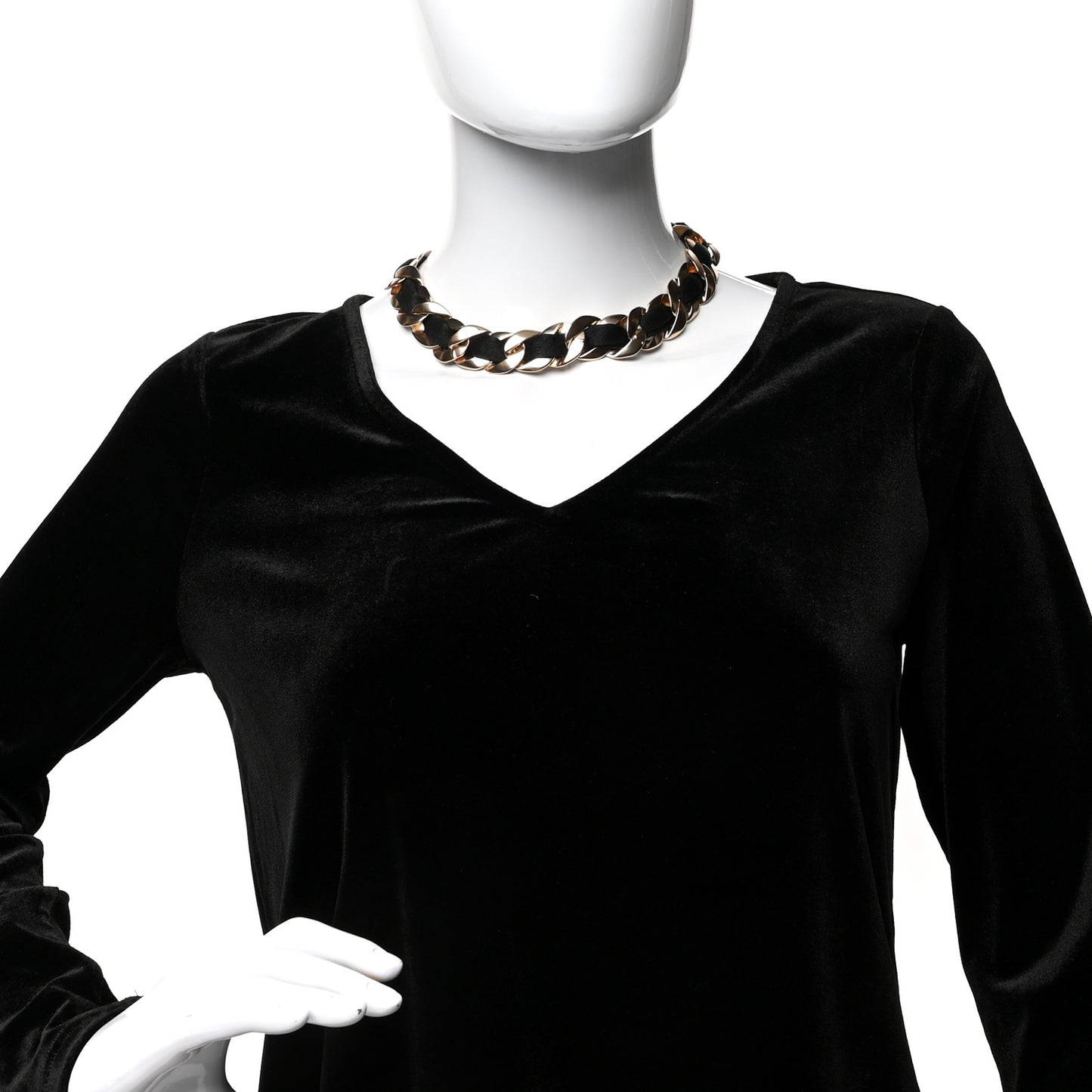 Silk CC Chain Link Choker Necklace Light Gold Black