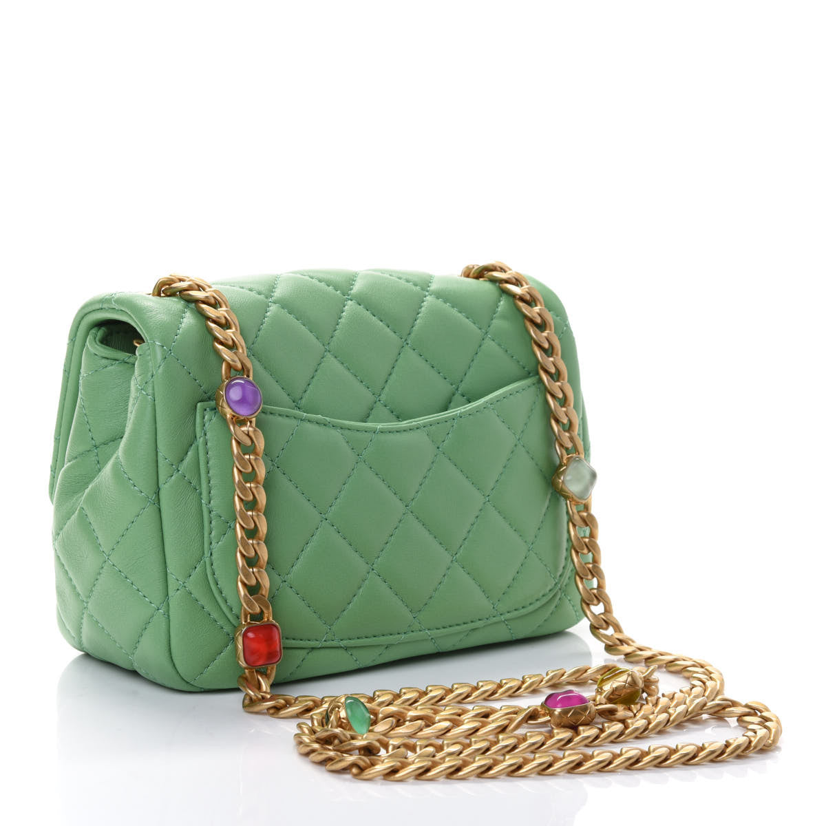 Lambskin Resin Quilted Mini Pearl Samba Square Flap Green