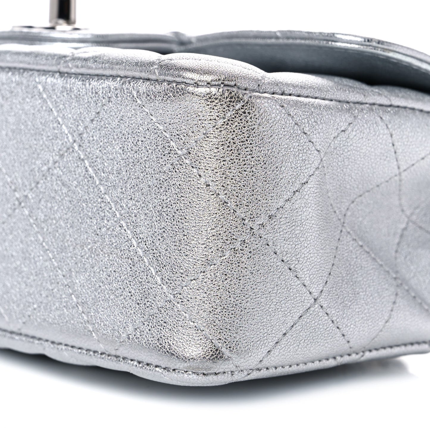 Metallic Lambskin Quilted Mini Rectangular Flap Silver