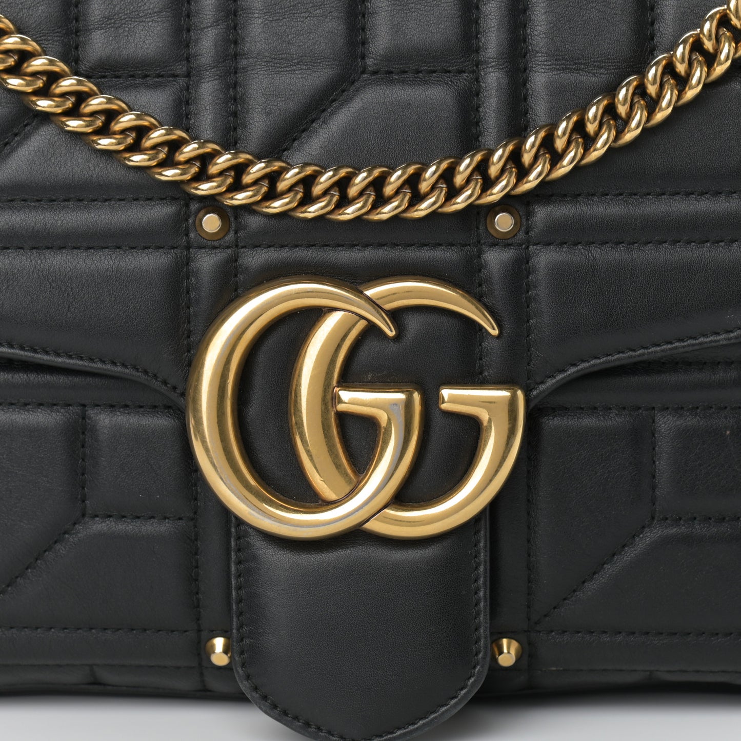 Calfskin Matelasse Studded Medium GG Marmont Shoulder Bag Black