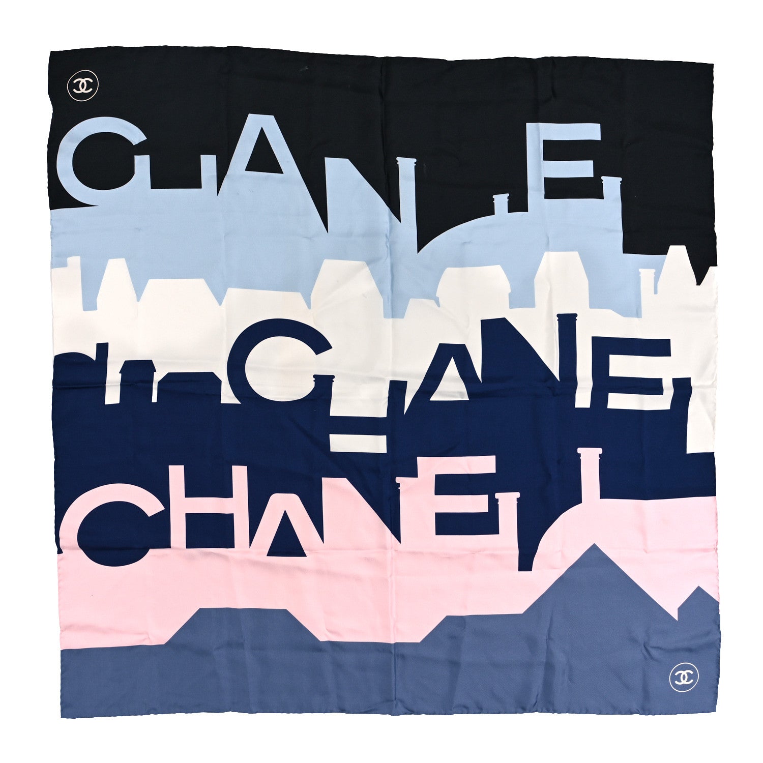 Chanel Silk CC Square Scarf Black Blue Pink White 2 of 6