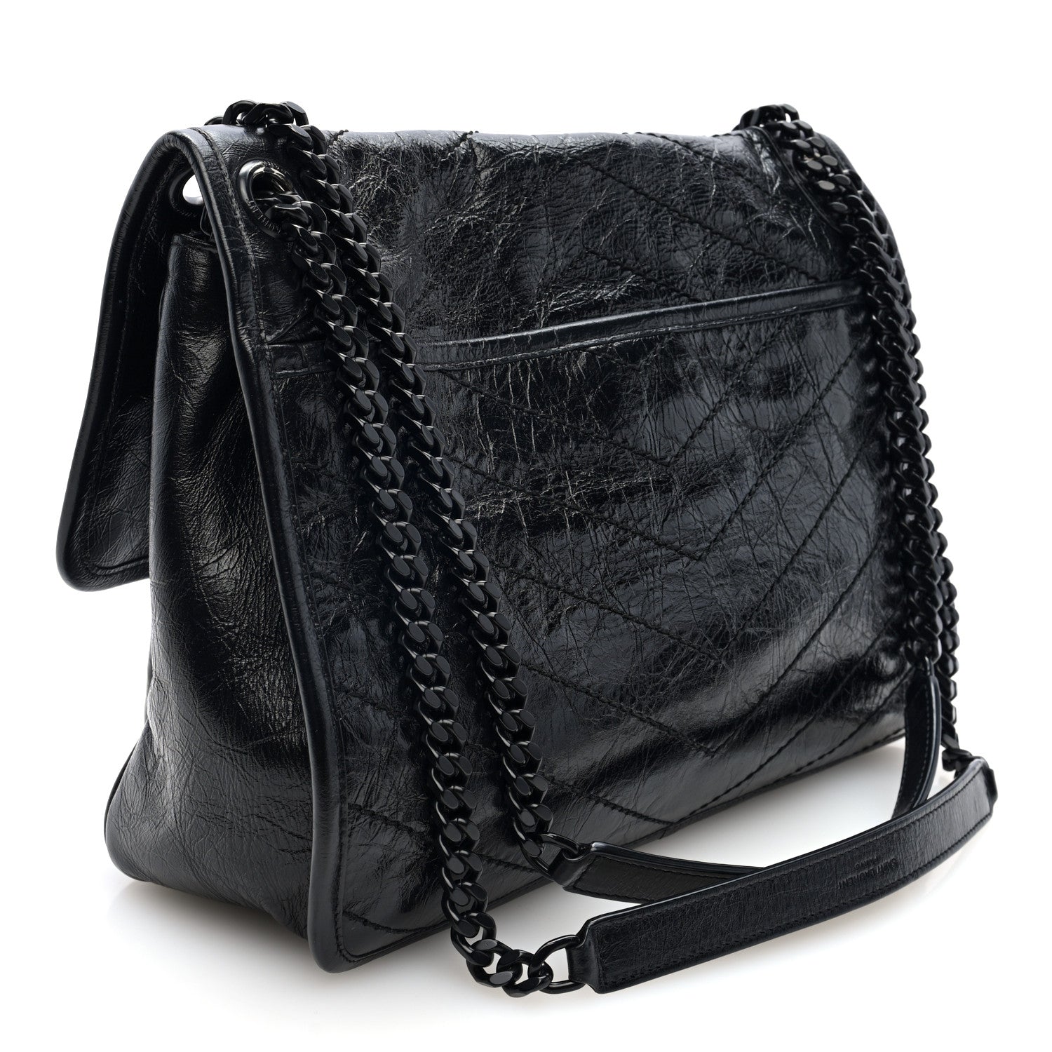 Saint Laurent Crinkled Calfskin Matelasse Monogram Medium Niki Chain Satchel Black 3 of 9