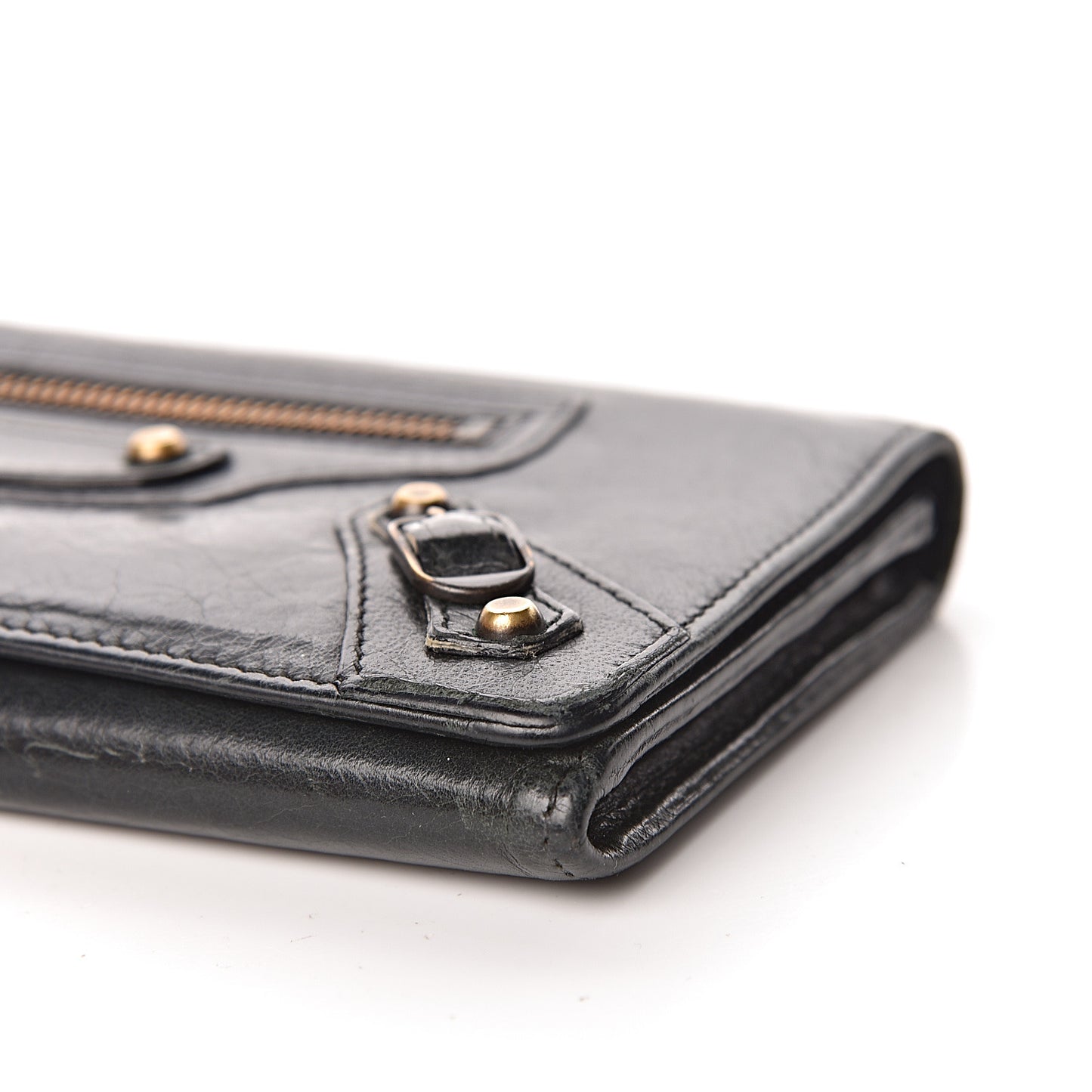 Agneau Classic Gold Hardware Money Wallet Black