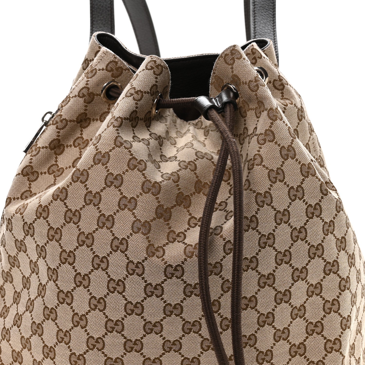 Gucci Monogram Dollar Calfskin O Drawstring Backpack Beige Ebony Testa di Moro Dark Chocolate 7 of 9
