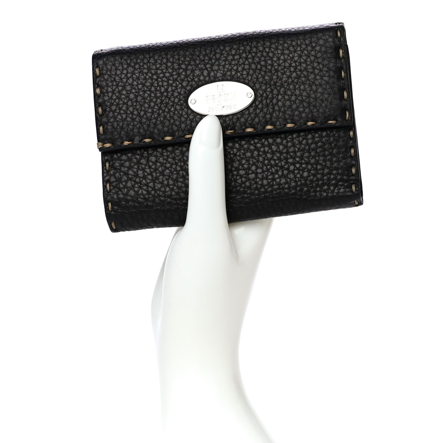 Calfskin Romano Selleria Tri-Fold Wallet Black