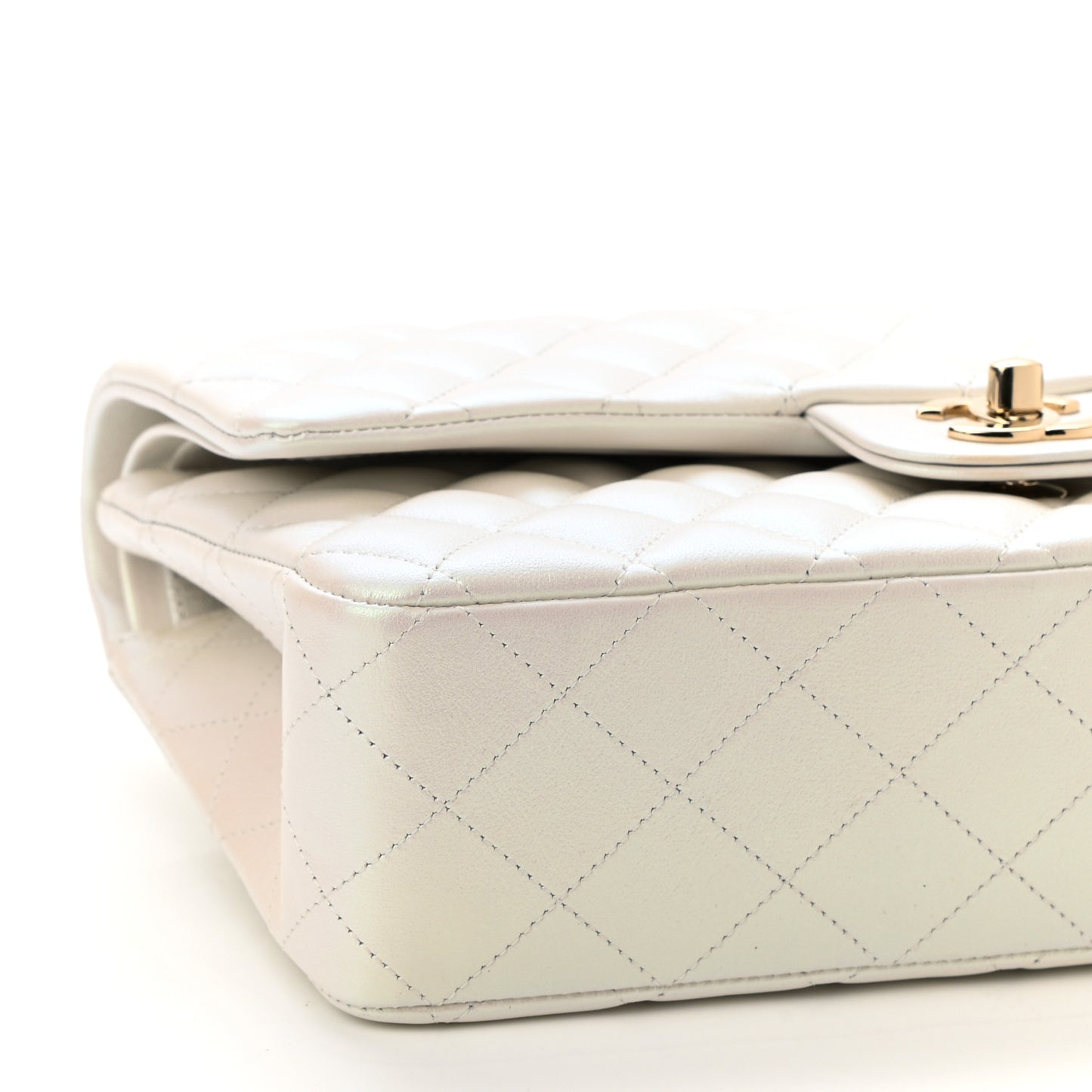 Iridescent Calfskin Quilted Medium Double Flap White