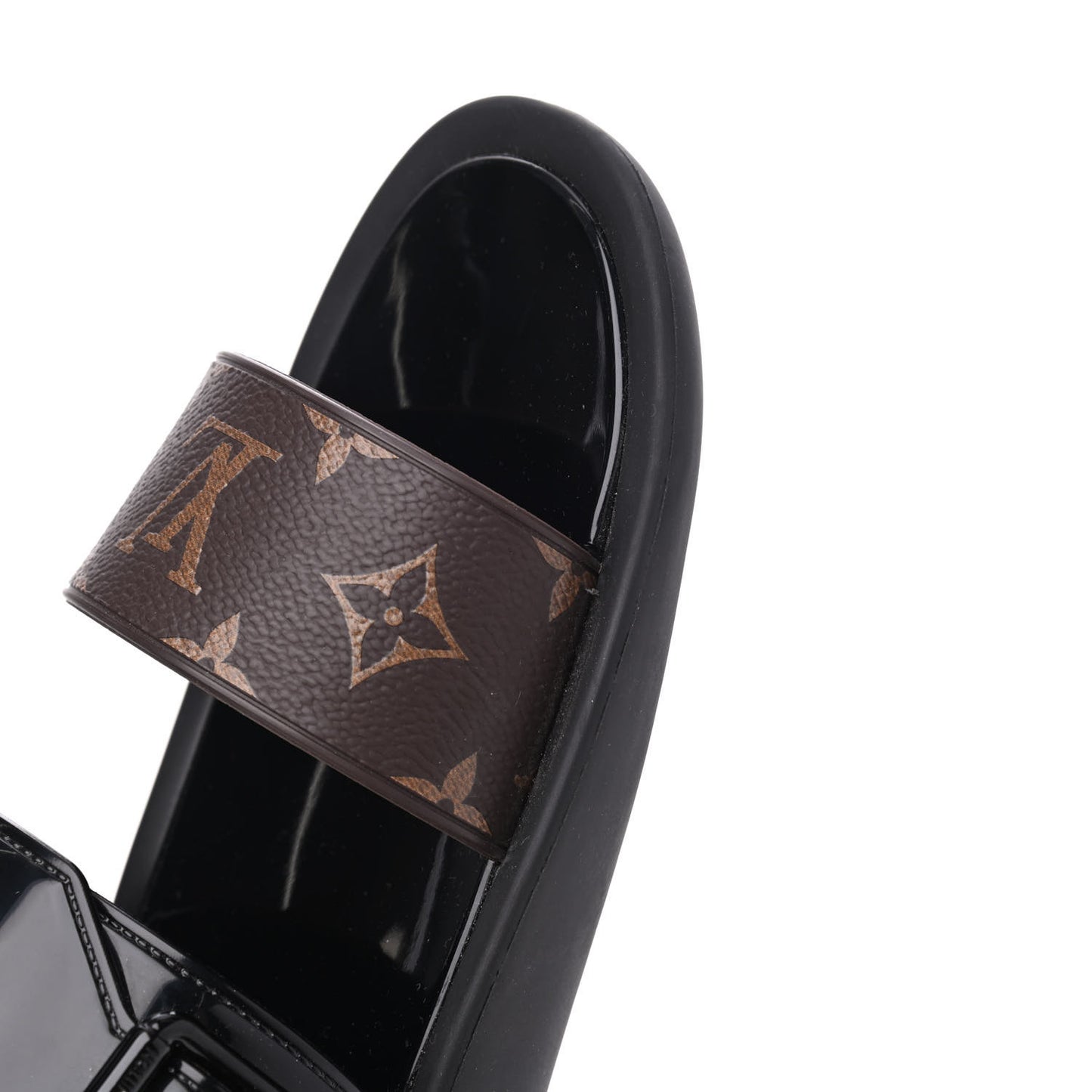 Monogram Sunbath Flat Mule Sandals 38 Black