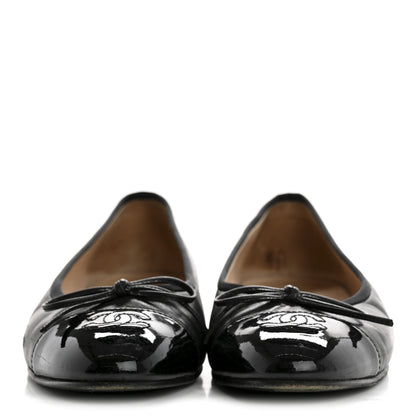 Chanel Lambskin Patent Cap Toe CC Ballerina Flats 37.5 Black 2 of 11