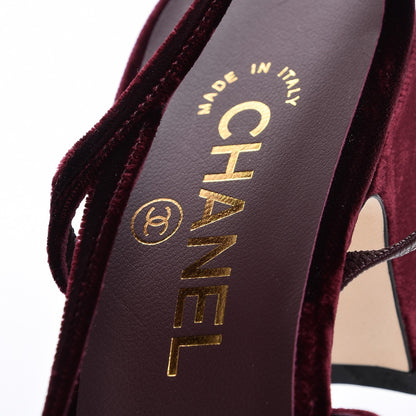 Chanel Velour Cap Toe CC Slingback Pumps 38 Burgundy Black 7 of 9