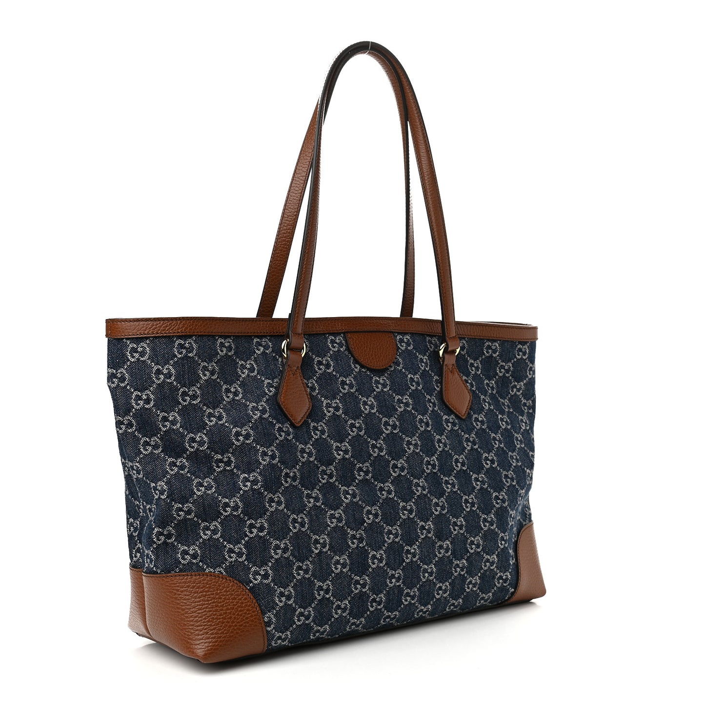 New Denim GG Monogram Medium Ophidia Shopping Tote Blue Tea Cuir