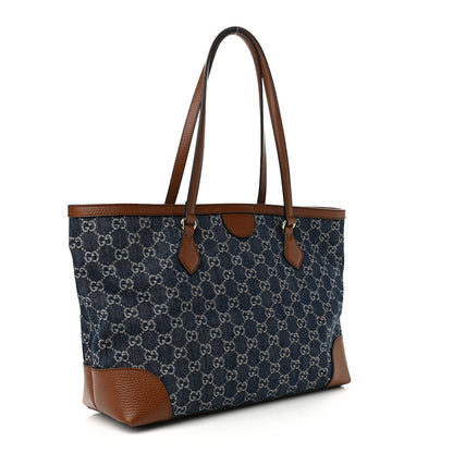 Gucci New Denim GG Monogram Medium Ophidia Shopping Tote Blue Tea Cuir 3 of 10