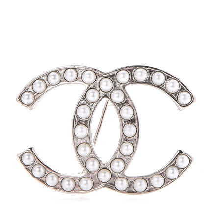 Chanel Pearl CC Brooch Pin Silver 1 of 5