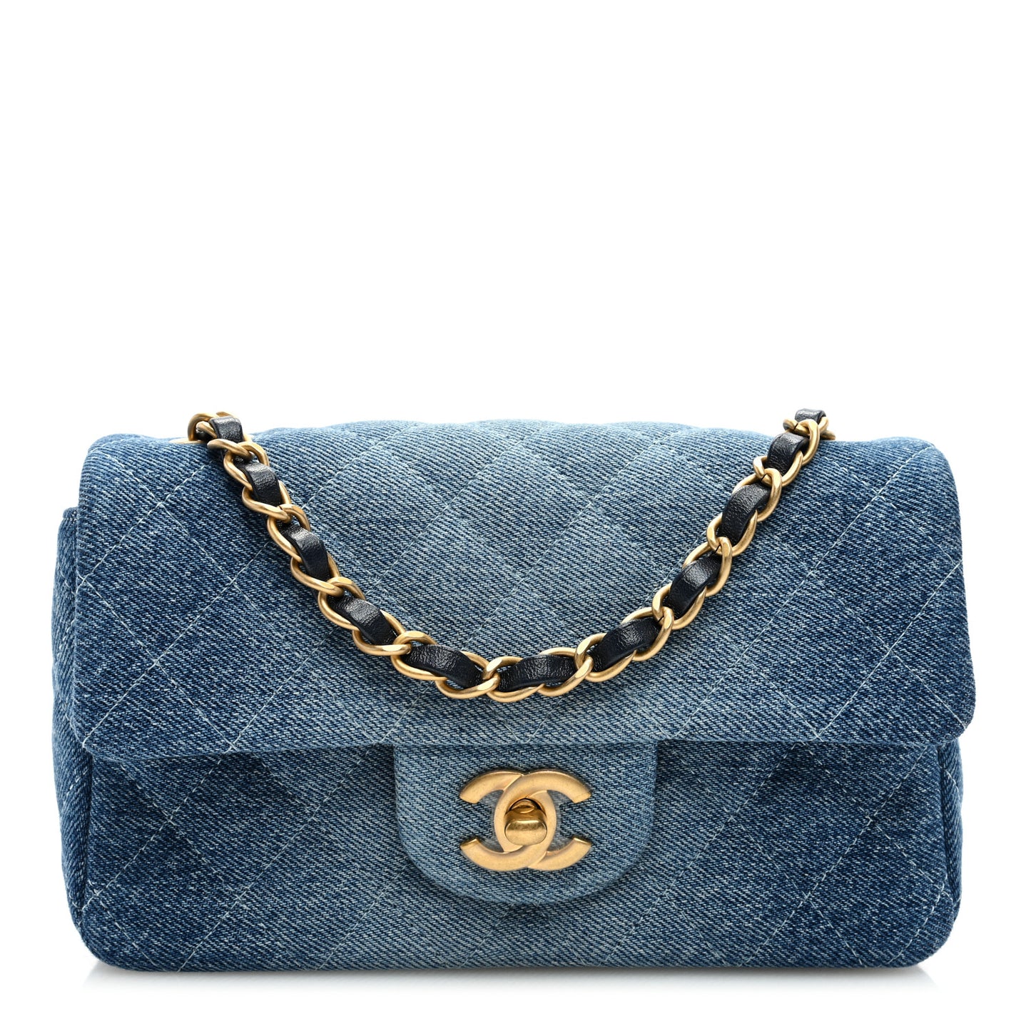 Washed Denim Quilted Mini Rectangular Flap Blue
