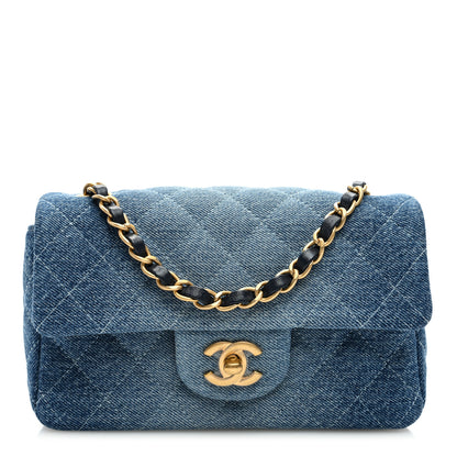 Chanel Washed Denim Quilted Mini Rectangular Flap Blue 1 of 9