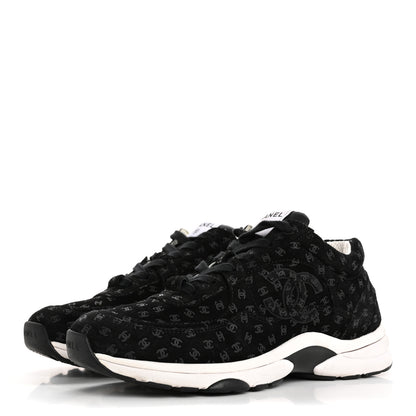Chanel Suede Calfskin Printed CC Sneakers 38.5 Black 4 of 12