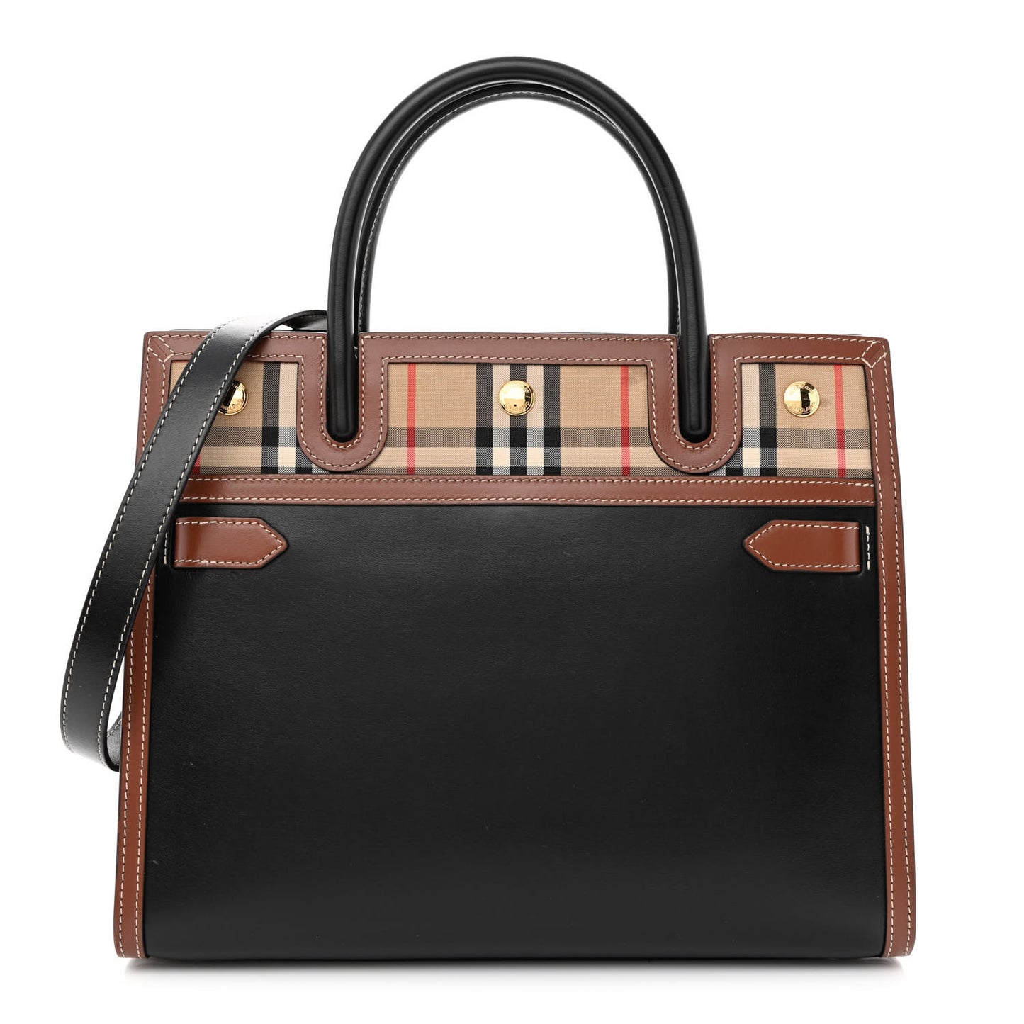 Calfskin Vintage Check Small Two Handle Title Bag Black