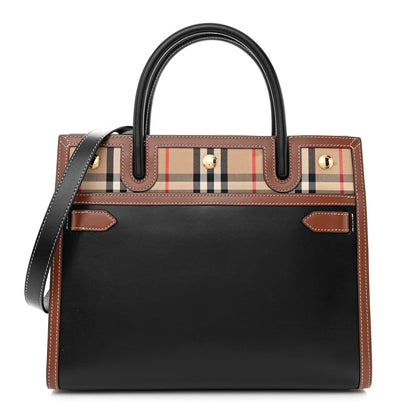 Burberry Calfskin Vintage Check Small Two Handle Title Bag Black 1 of 11