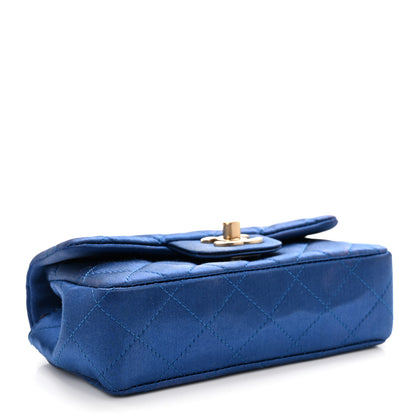Chanel Satin Quilted Extra Mini Rectangular Flap Blue 4 of 13