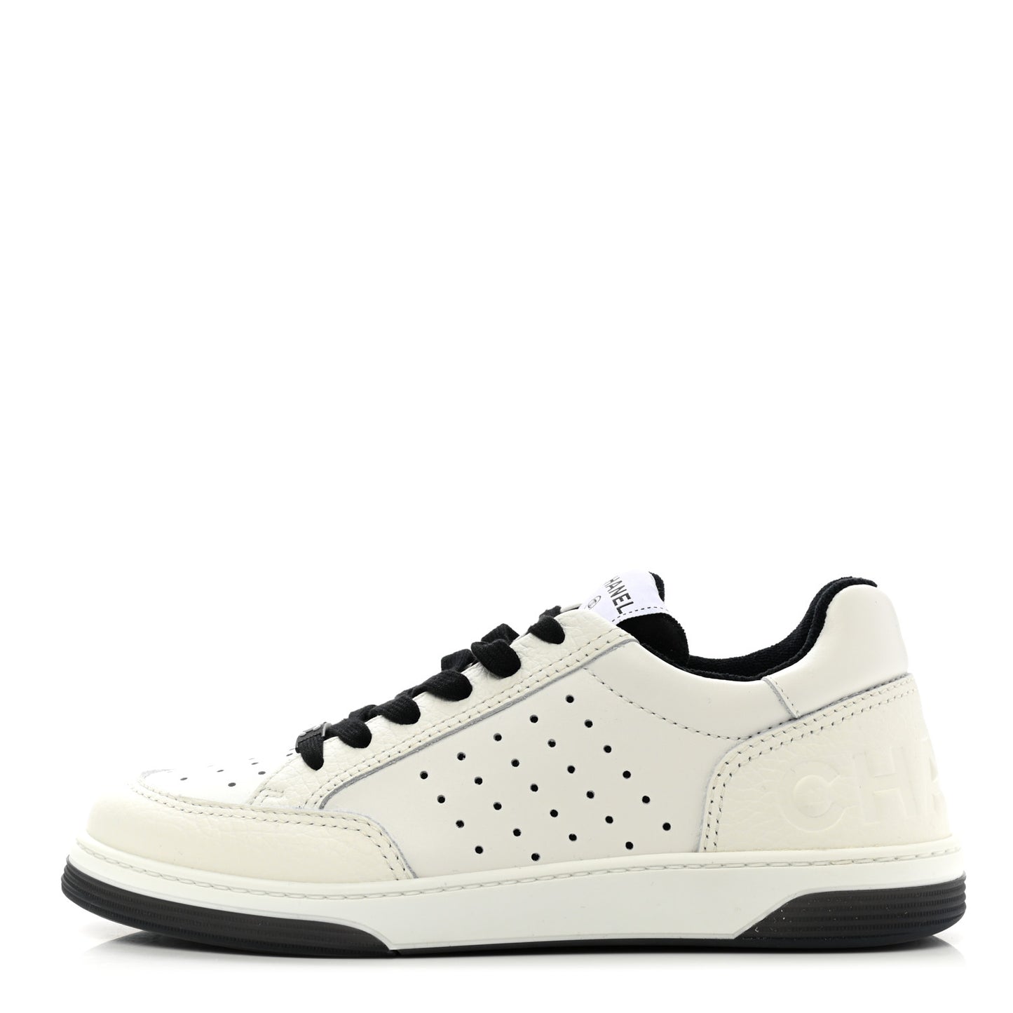Grained Calfskin Fabric Womens Logo Sneakers 39 White Black