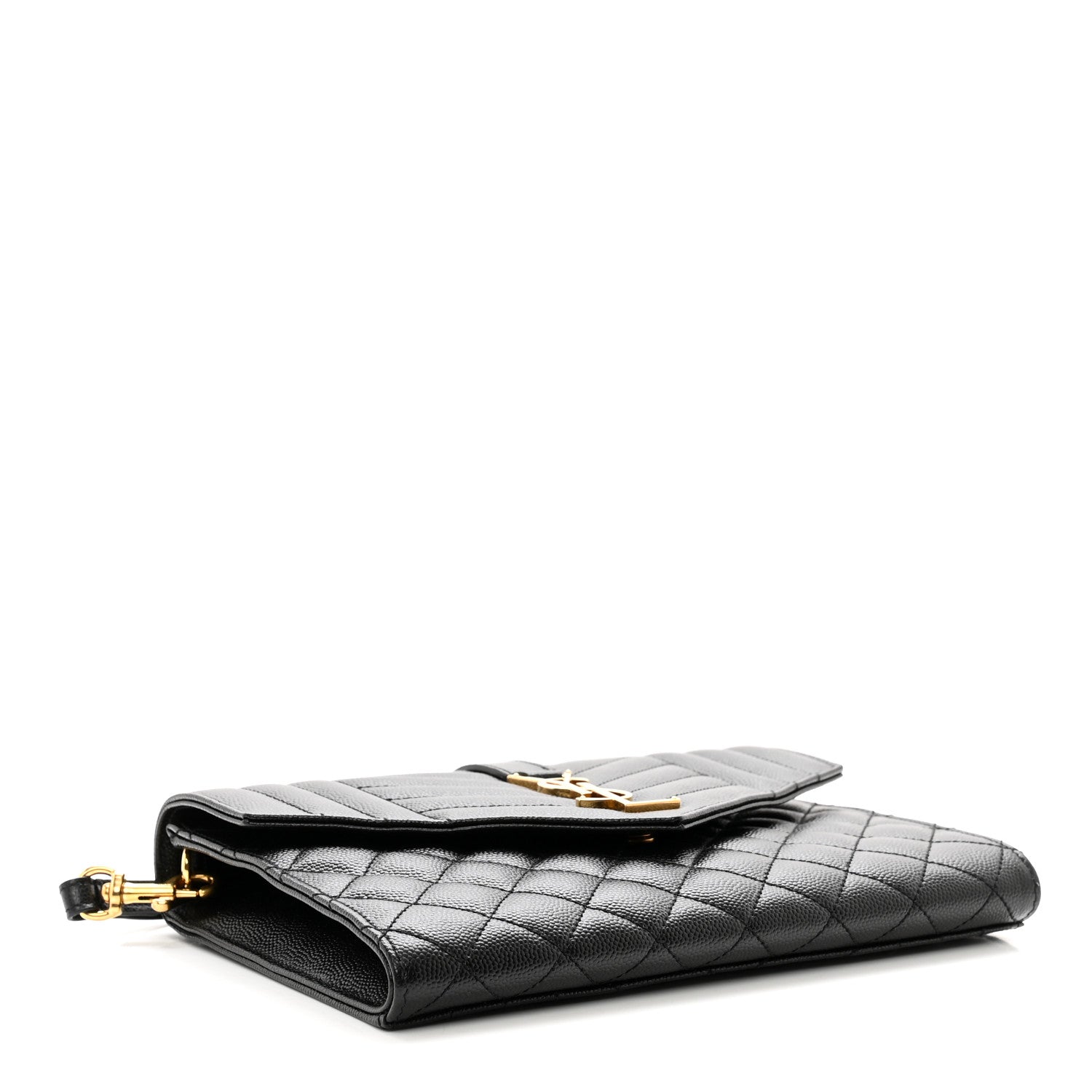 Saint Laurent Grain De Poudre Textured Mixed Matelasse Triquilt Monogram Clutch Black 3 of 9