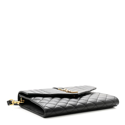 Saint Laurent Grain De Poudre Textured Mixed Matelasse Triquilt Monogram Clutch Black 3 of 9